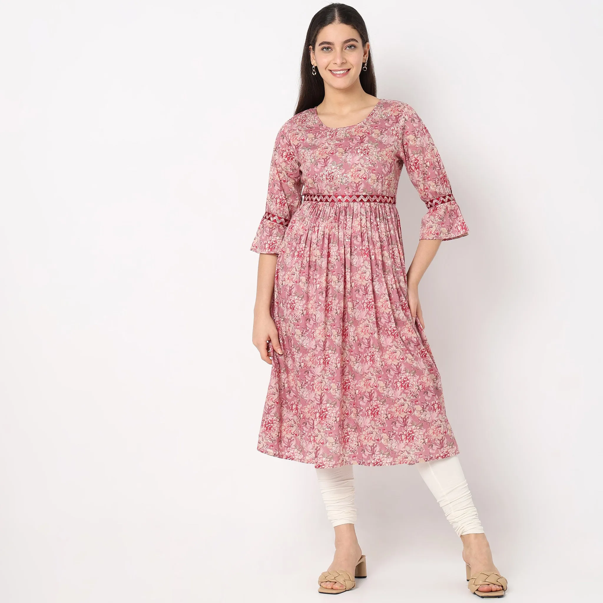 Flare Fit Embroidered Kurta