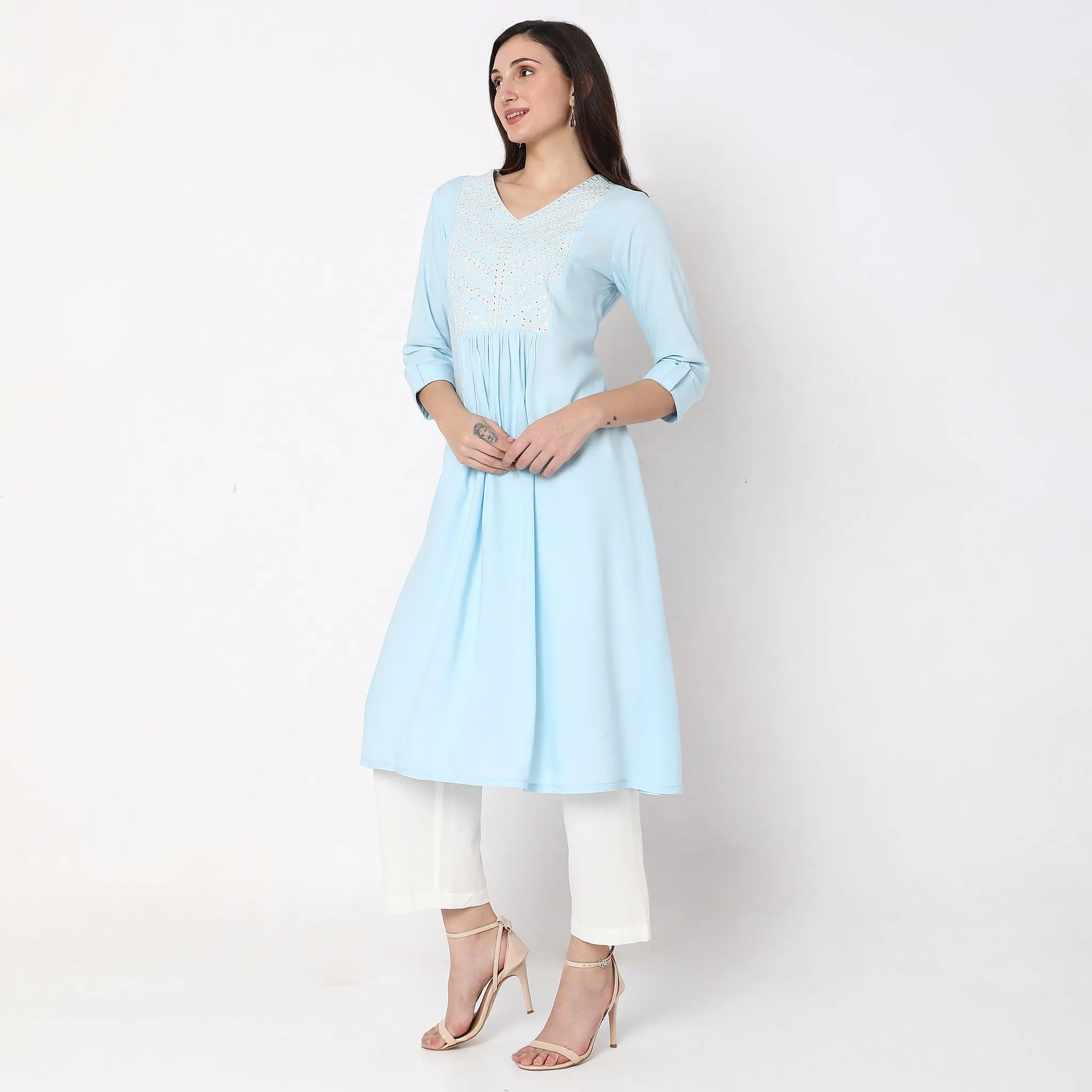 Flare Fit Embroidered Kurta