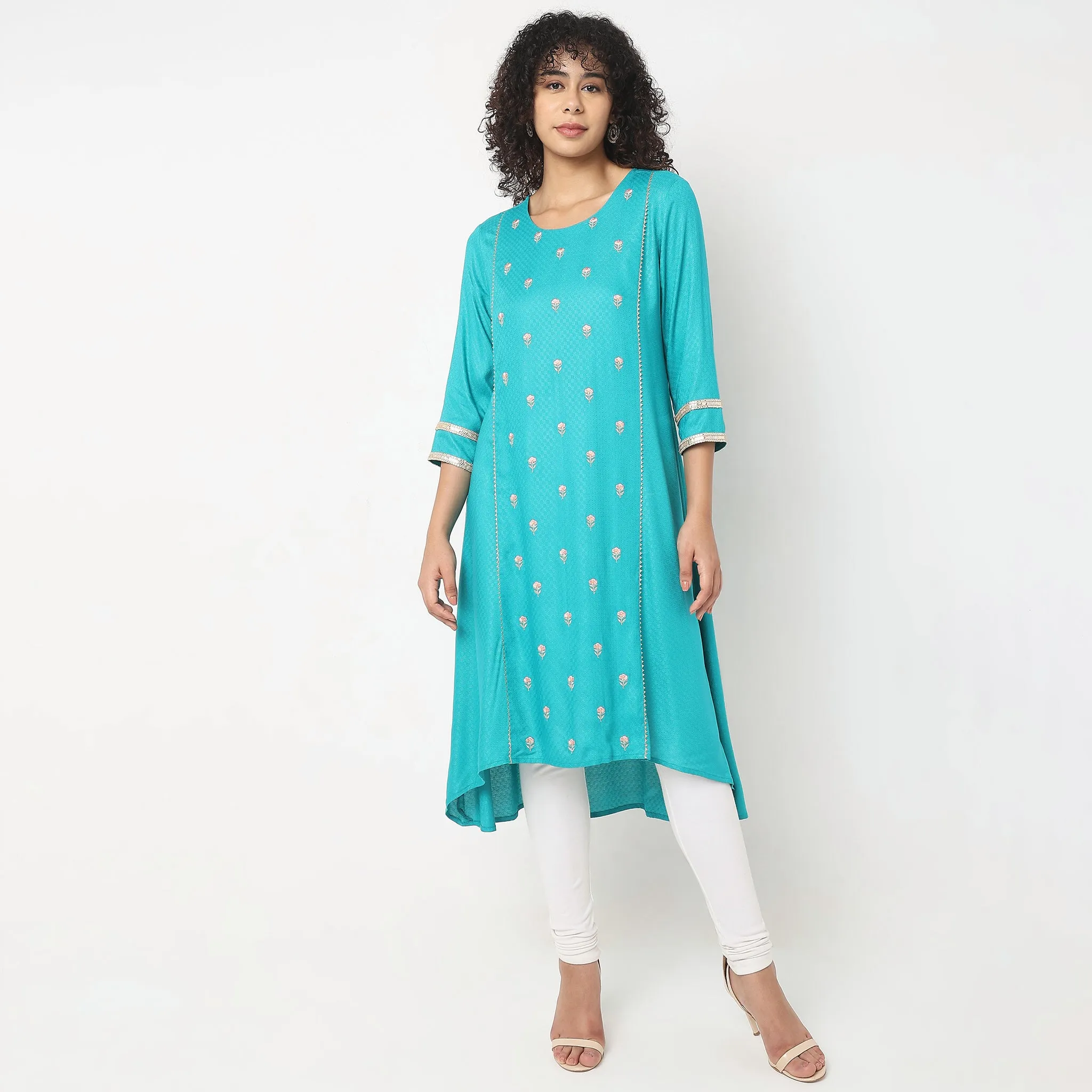 Flare Fit Embroidered Kurta