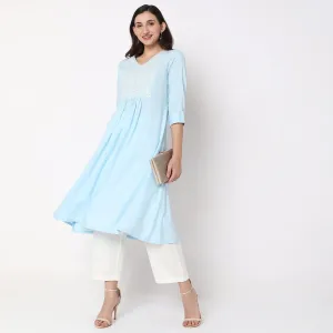 Flare Fit Embroidered Kurta