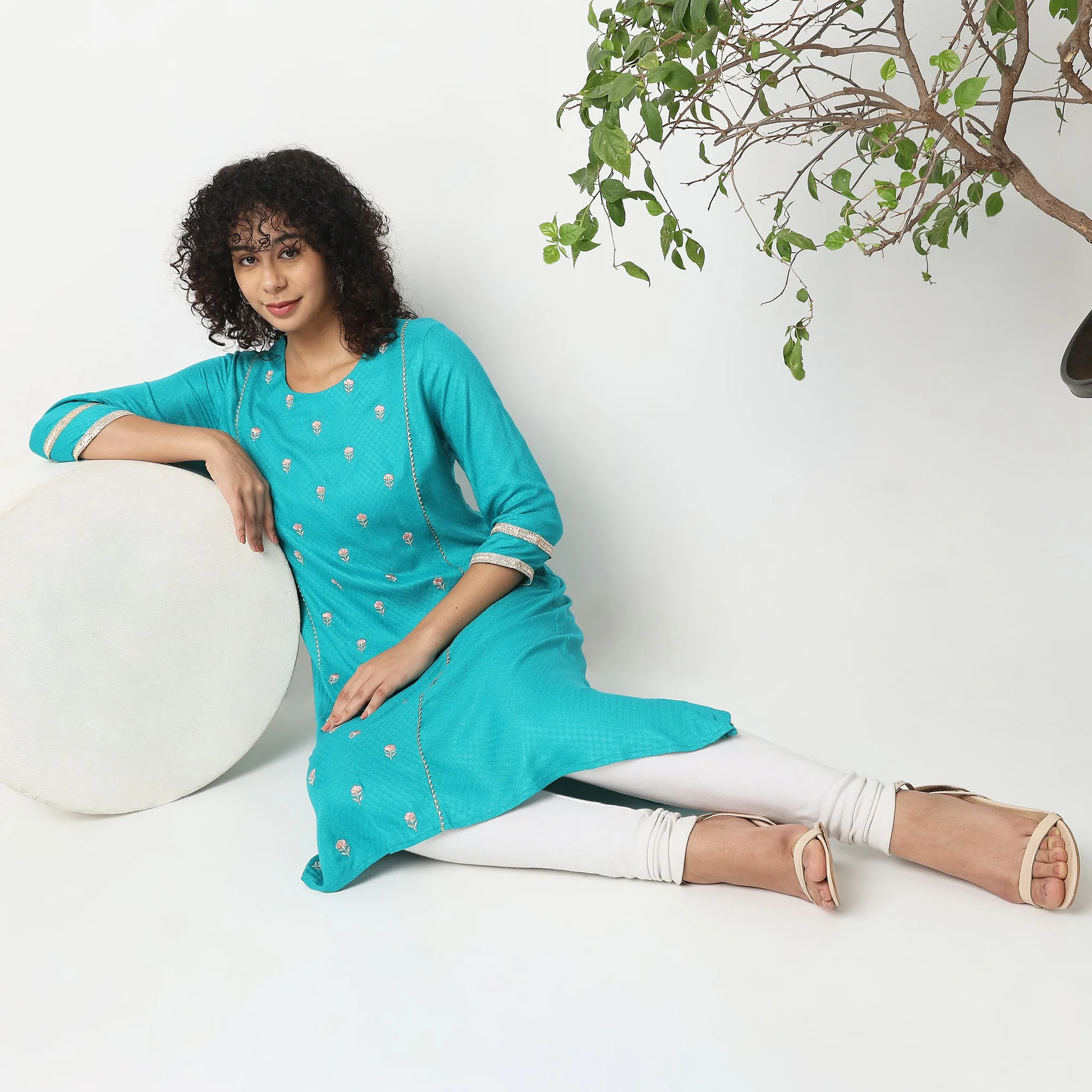 Flare Fit Embroidered Kurta