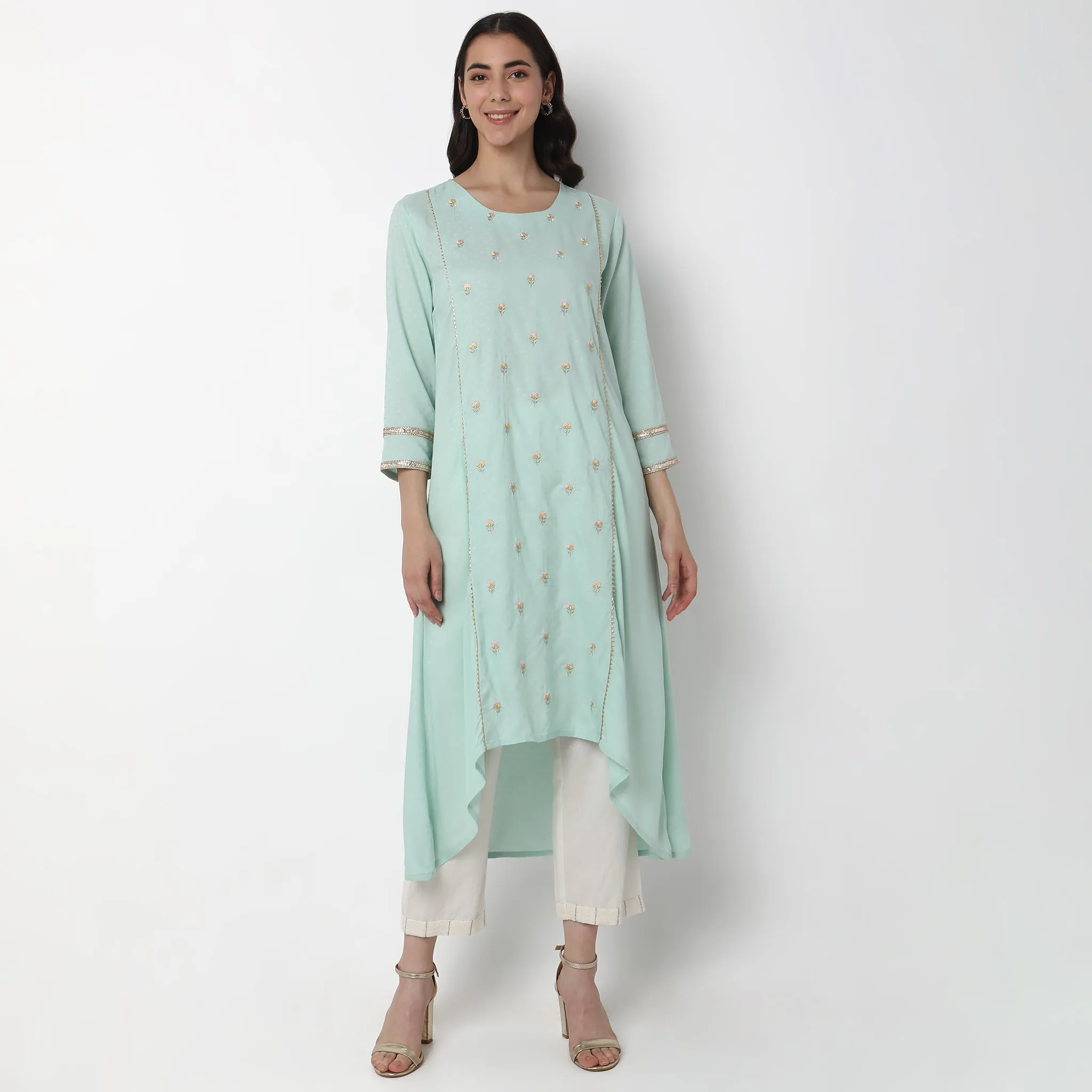 Flare Fit Embroidered Kurta