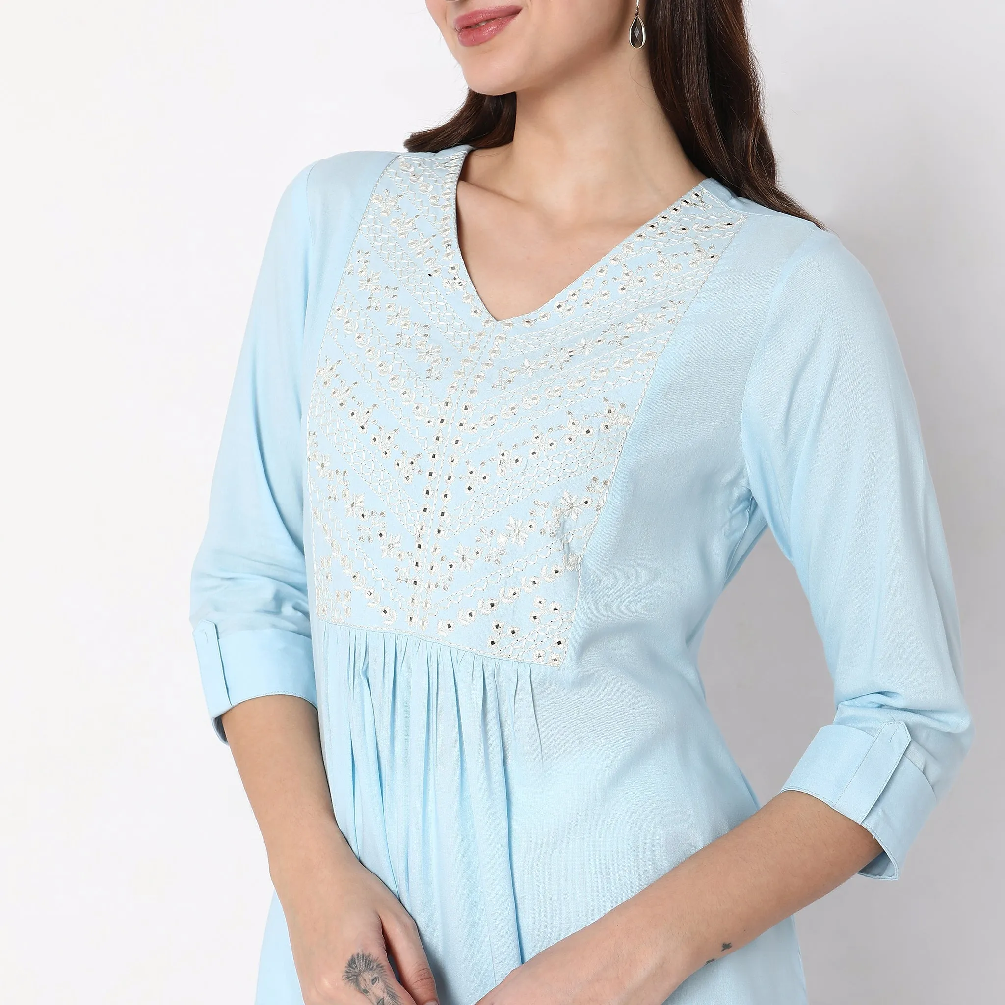 Flare Fit Embroidered Kurta