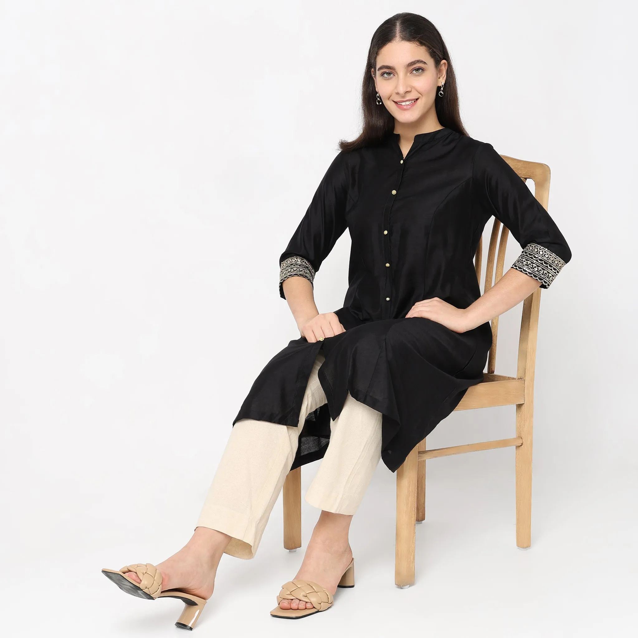 Flare Fit Embroidered Kurta