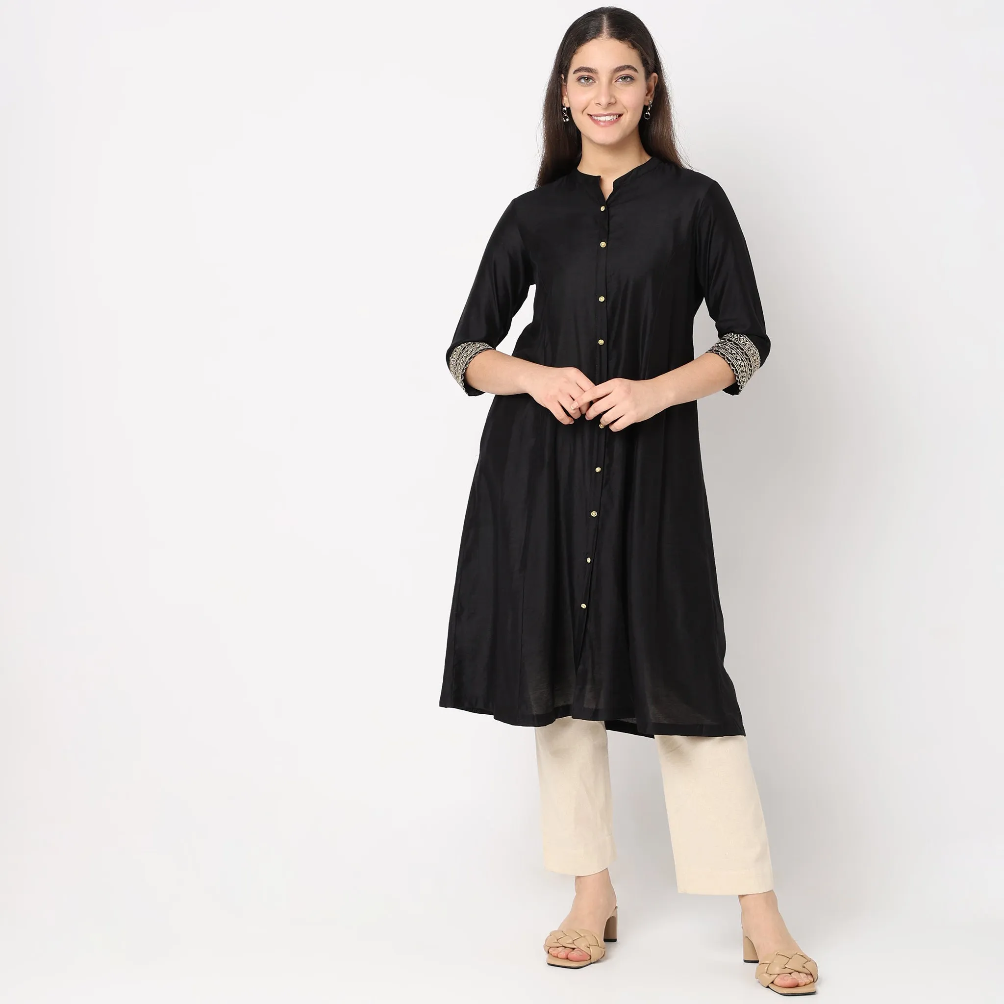 Flare Fit Embroidered Kurta