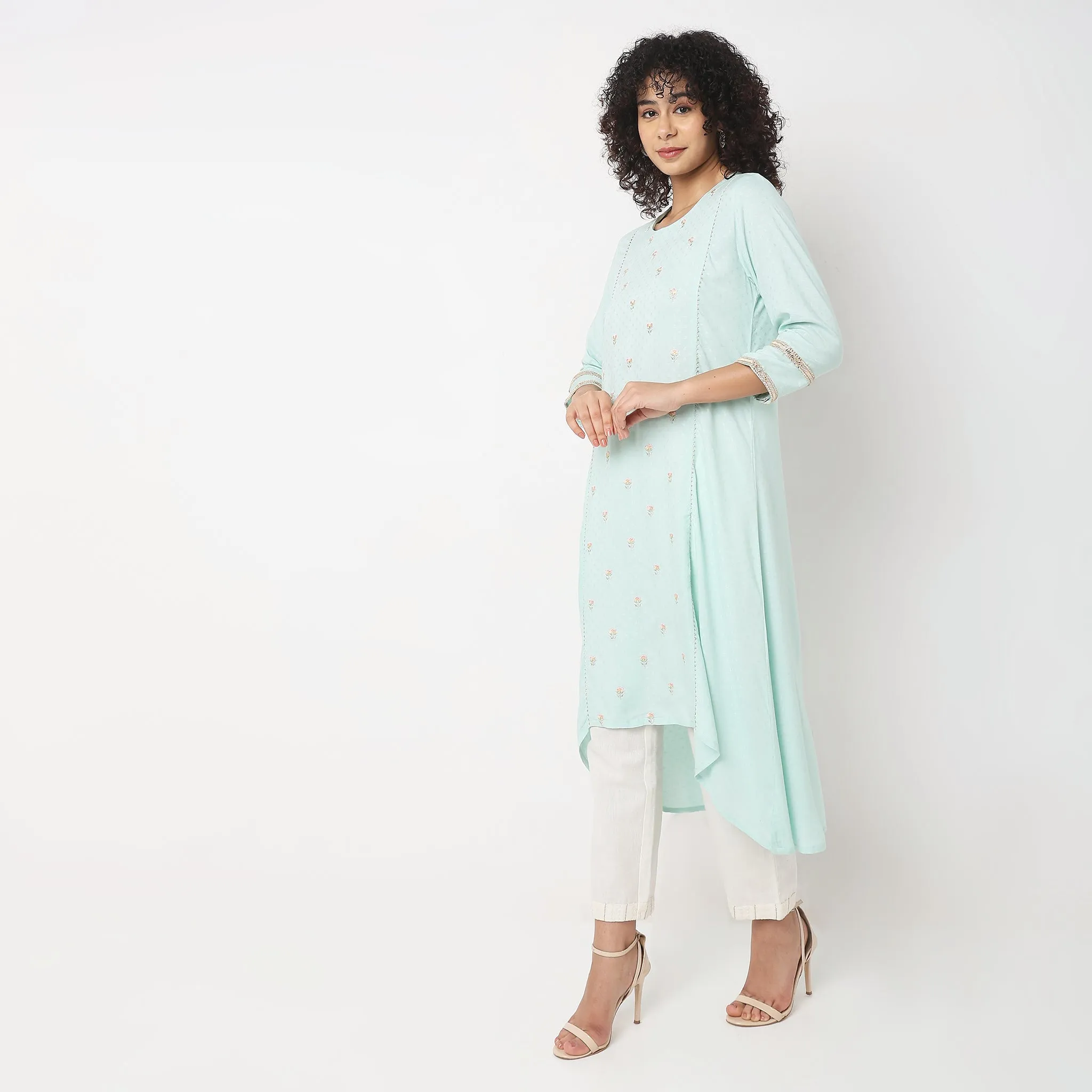 Flare Fit Embroidered Kurta