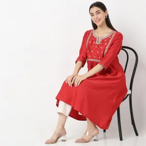 Flare Fit Embroidered Kurta