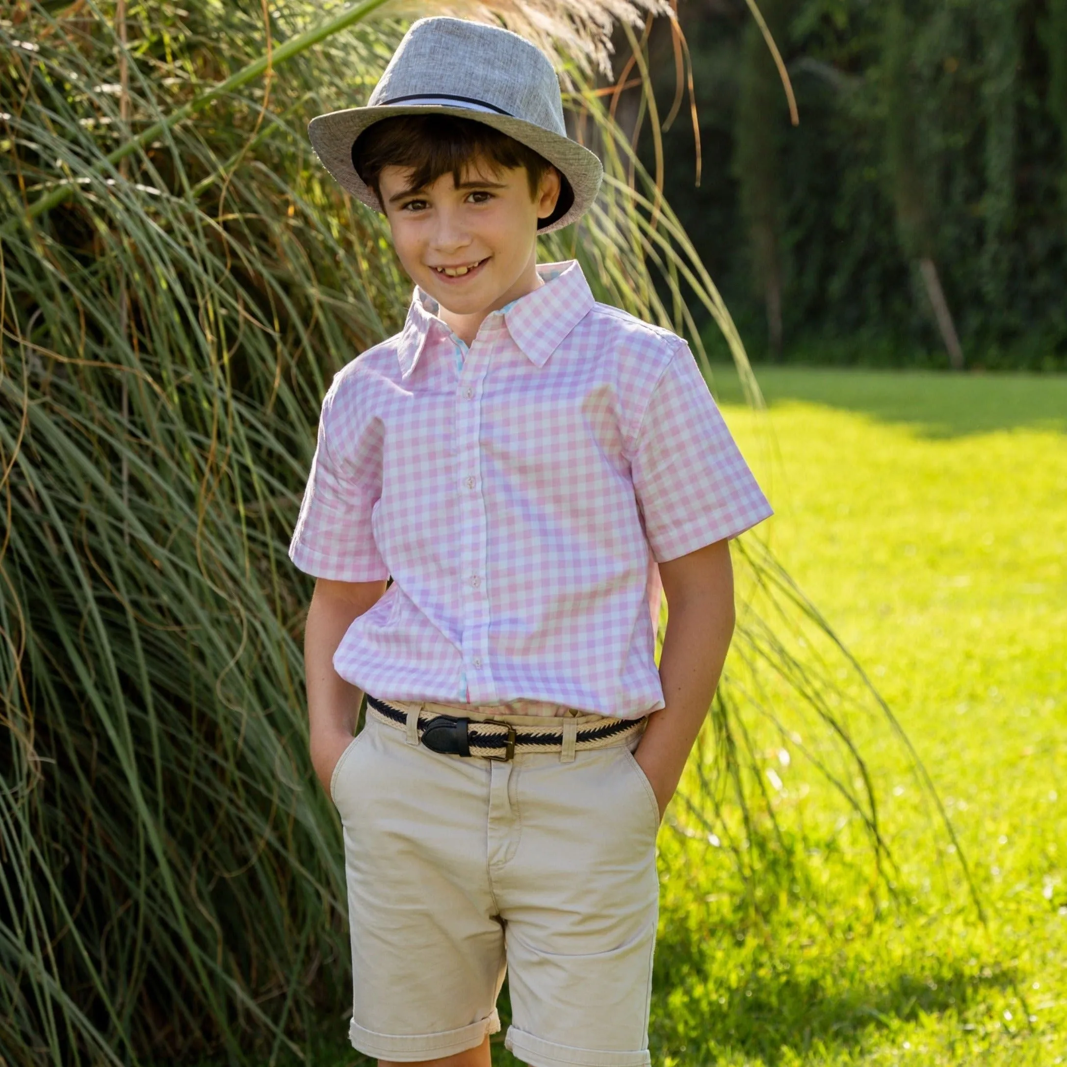 Gingham Pink Shirt in Short Sleeves