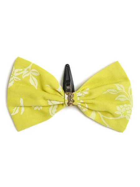 Girls Combo Co-ord Set And Bow Hairclip Print- Yellow