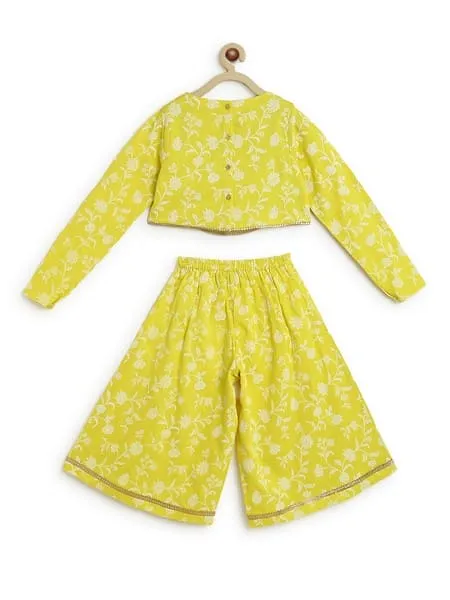 Girls Combo Co-ord Set And Bow Hairclip Print- Yellow