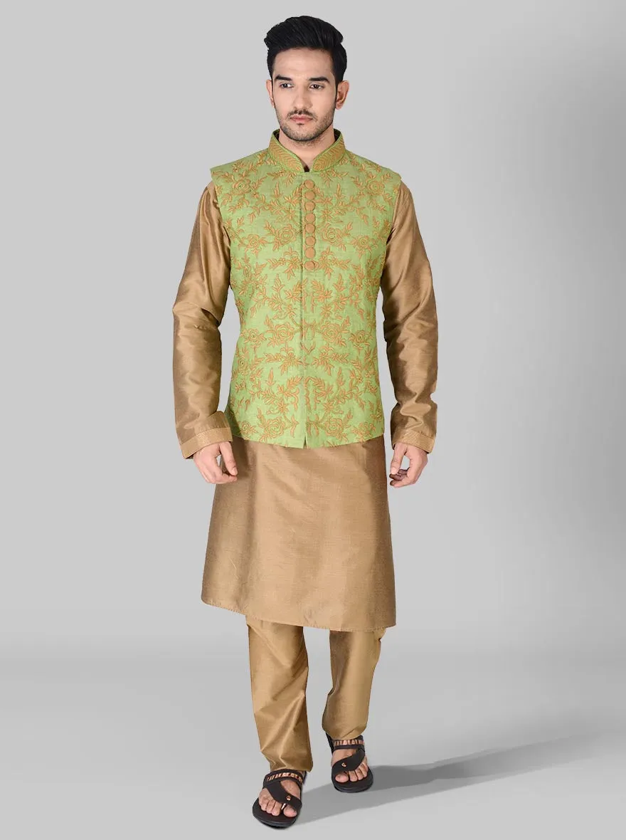 Green & Golden Kurta Set with Koti | Azania