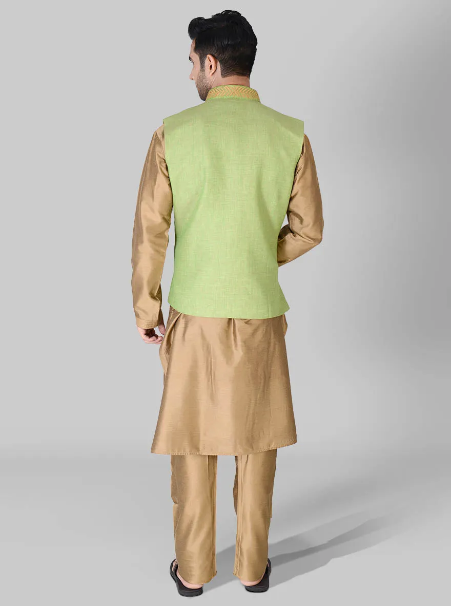 Green & Golden Kurta Set with Koti | Azania