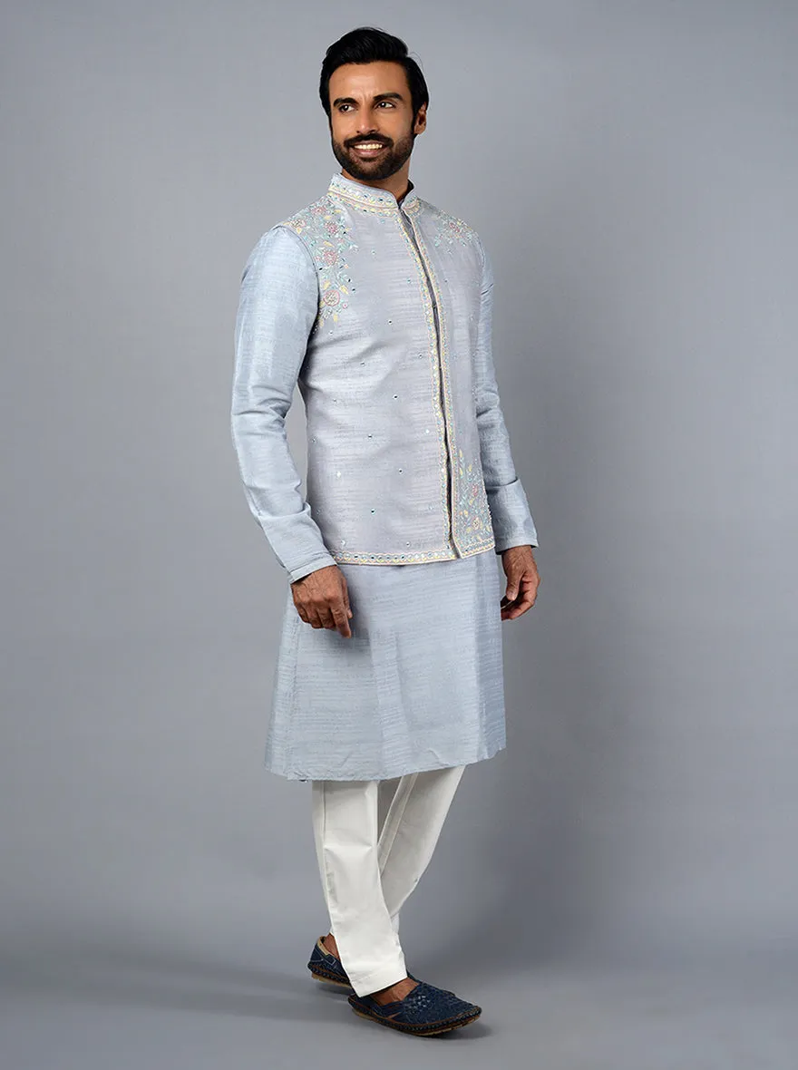 Ice Blue Kurta Set With Koti | TULA