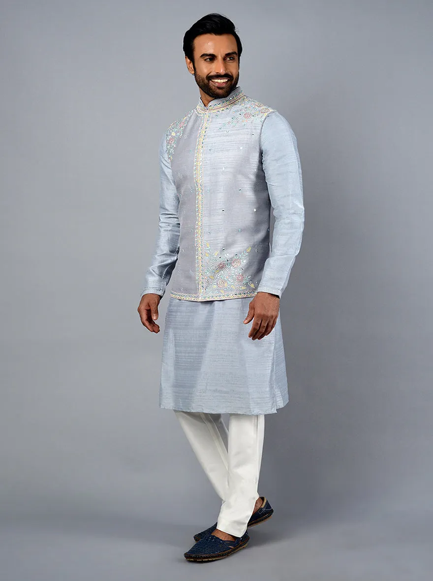 Ice Blue Kurta Set With Koti | TULA