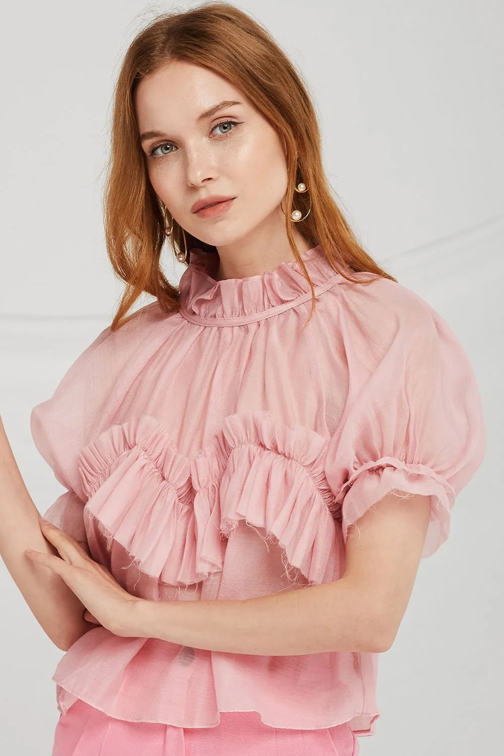 Kamila Pleated Ruffle Trim Blouse