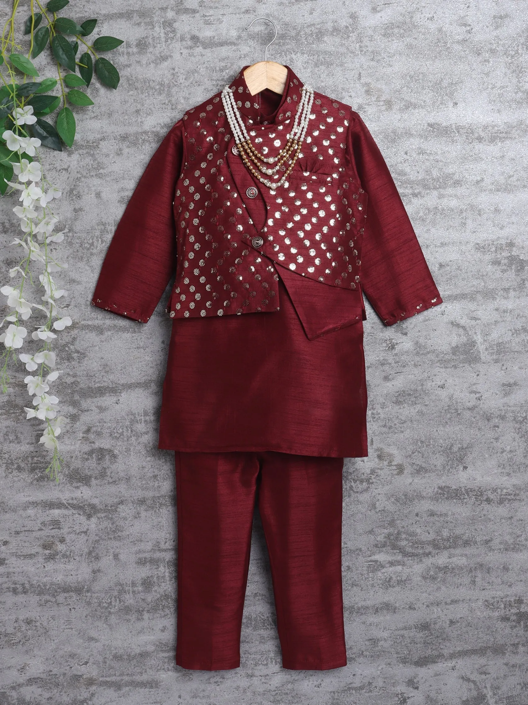 Kids Ethnic Cotton Silk Blend Nehru Modi Jacket Kurta & Pyjama Set for Boys