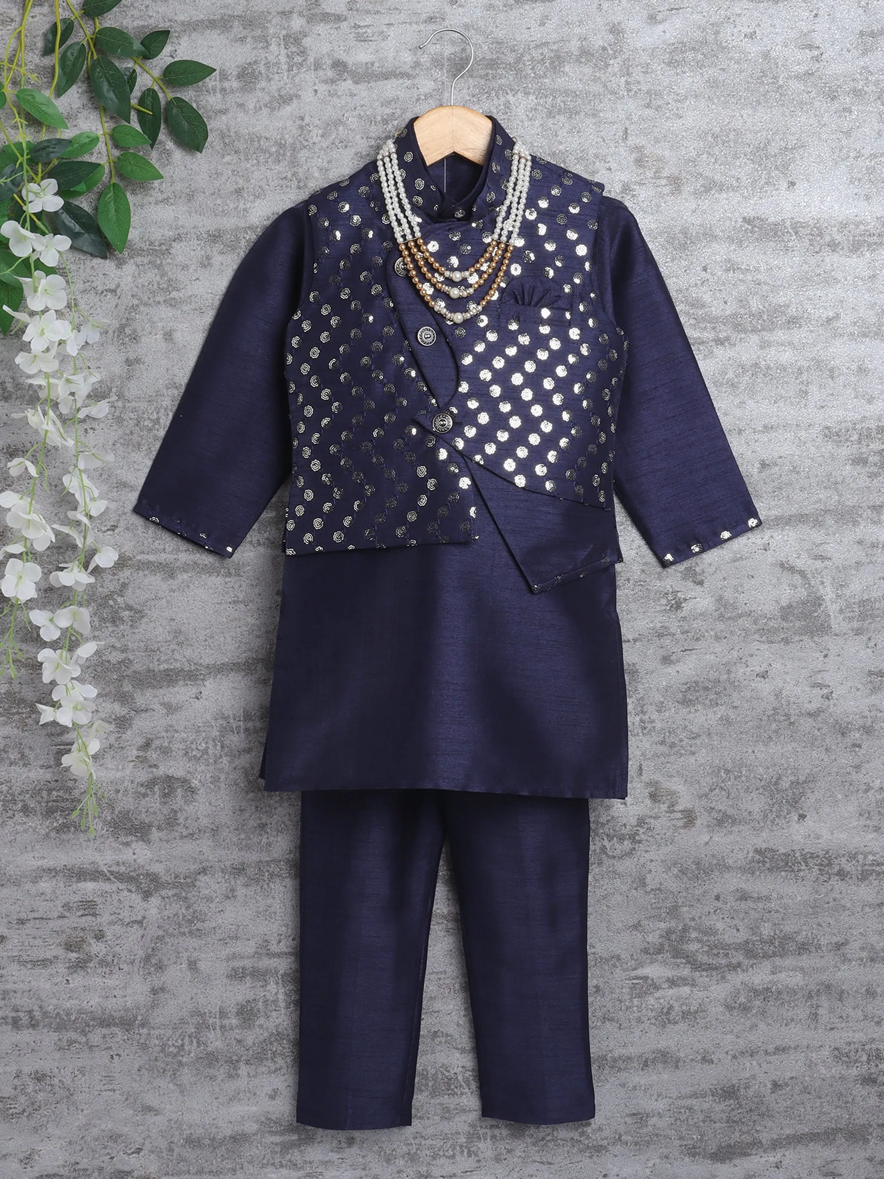 Kids Ethnic Cotton Silk Blend Nehru Modi Jacket Kurta & Pyjama Set for Boys