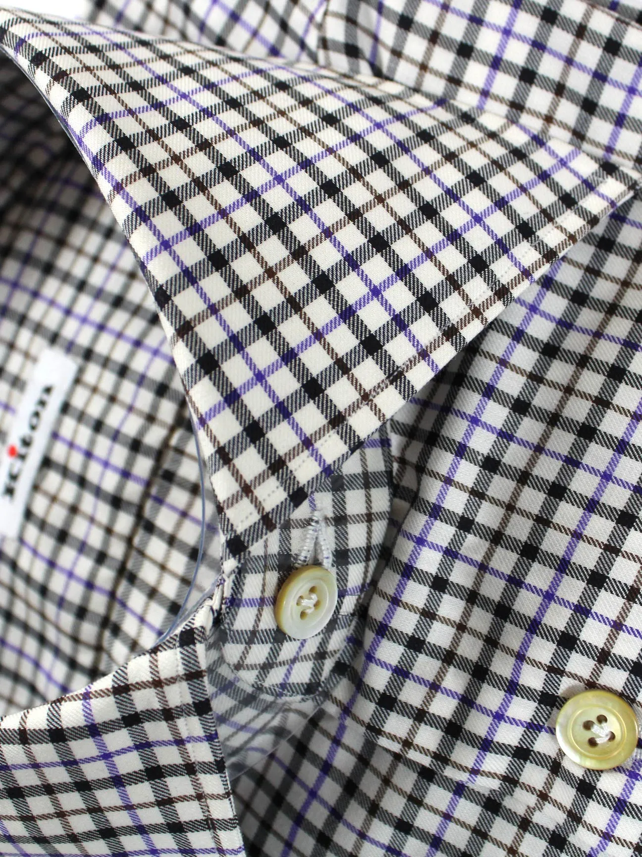 Kiton Dress Shirt White Black Purple Check 40 - 15 3/4 SALE