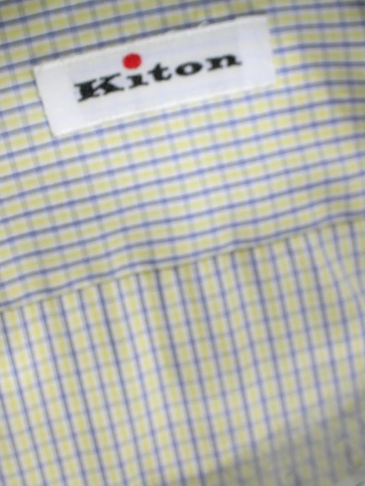 Kiton Dress Shirt White Lime Navy Check Spread Collar 44 - 17 1/2 REDUCED - SALE