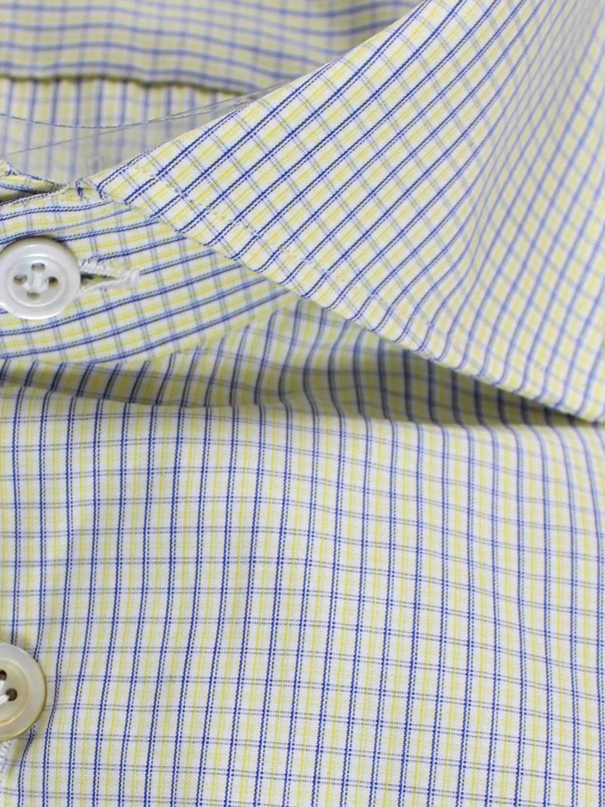 Kiton Dress Shirt White Lime Navy Check Spread Collar 44 - 17 1/2 REDUCED - SALE