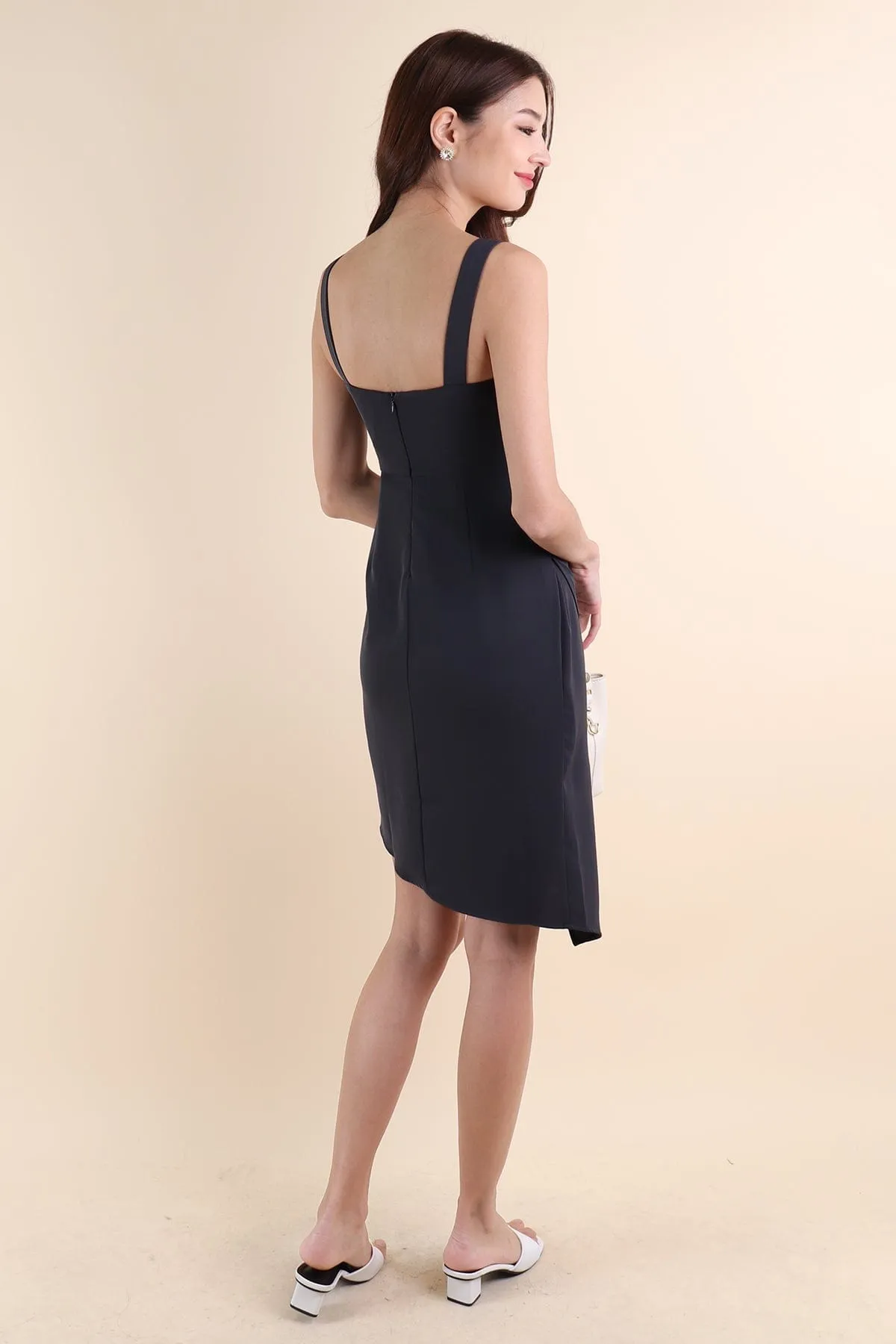 LETTY RUCHED WORK DRESS IN GUNMETAL