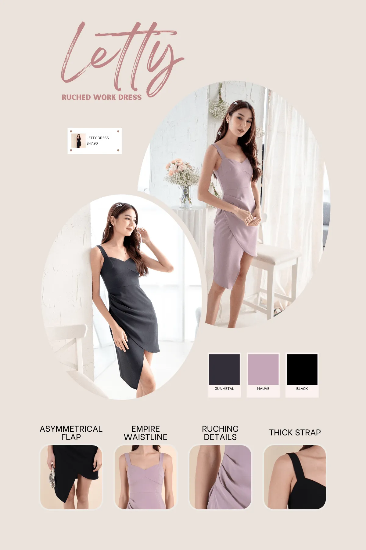 LETTY RUCHED WORK DRESS IN MAUVE