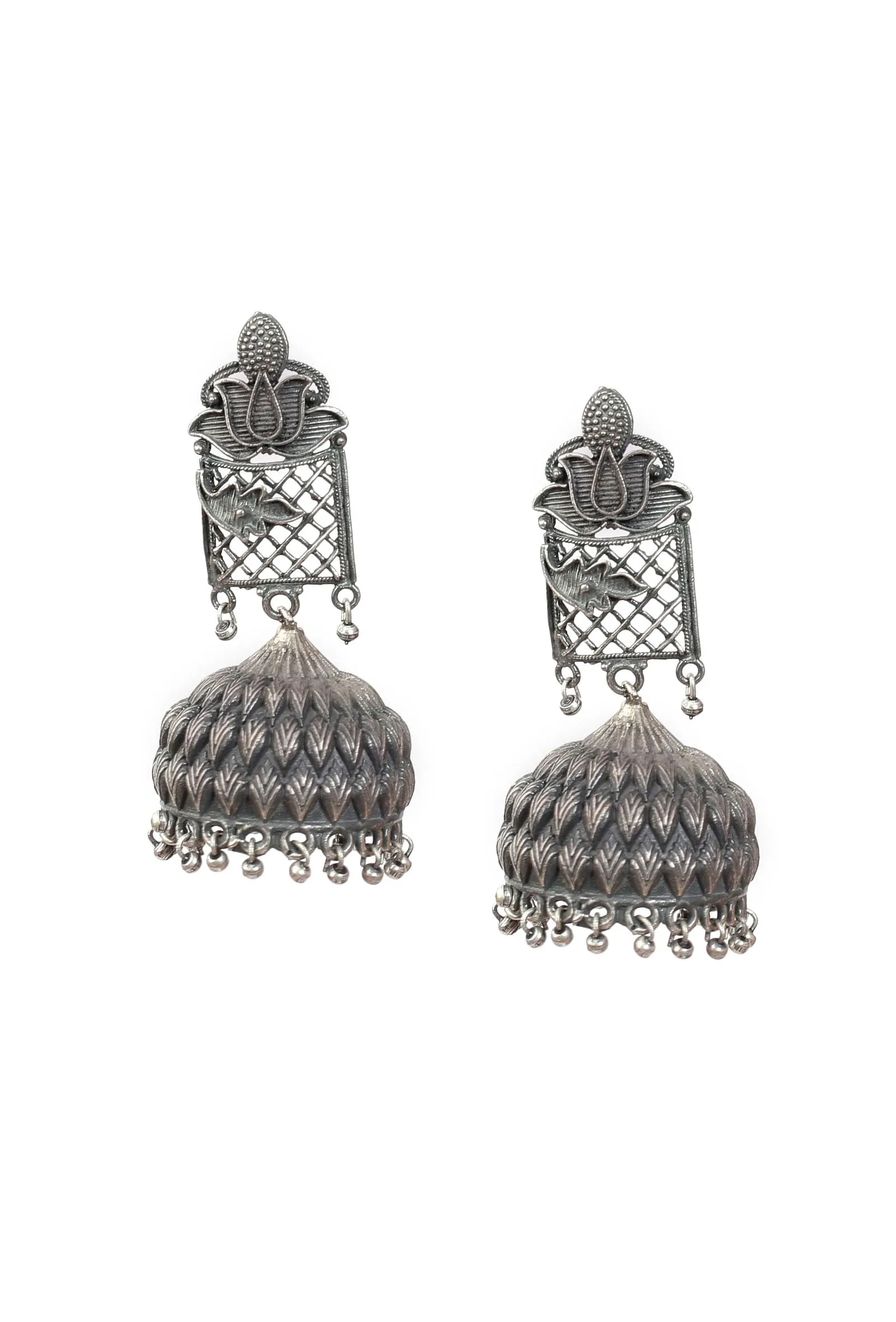 Lotus Silver Brass Tribal Earrings