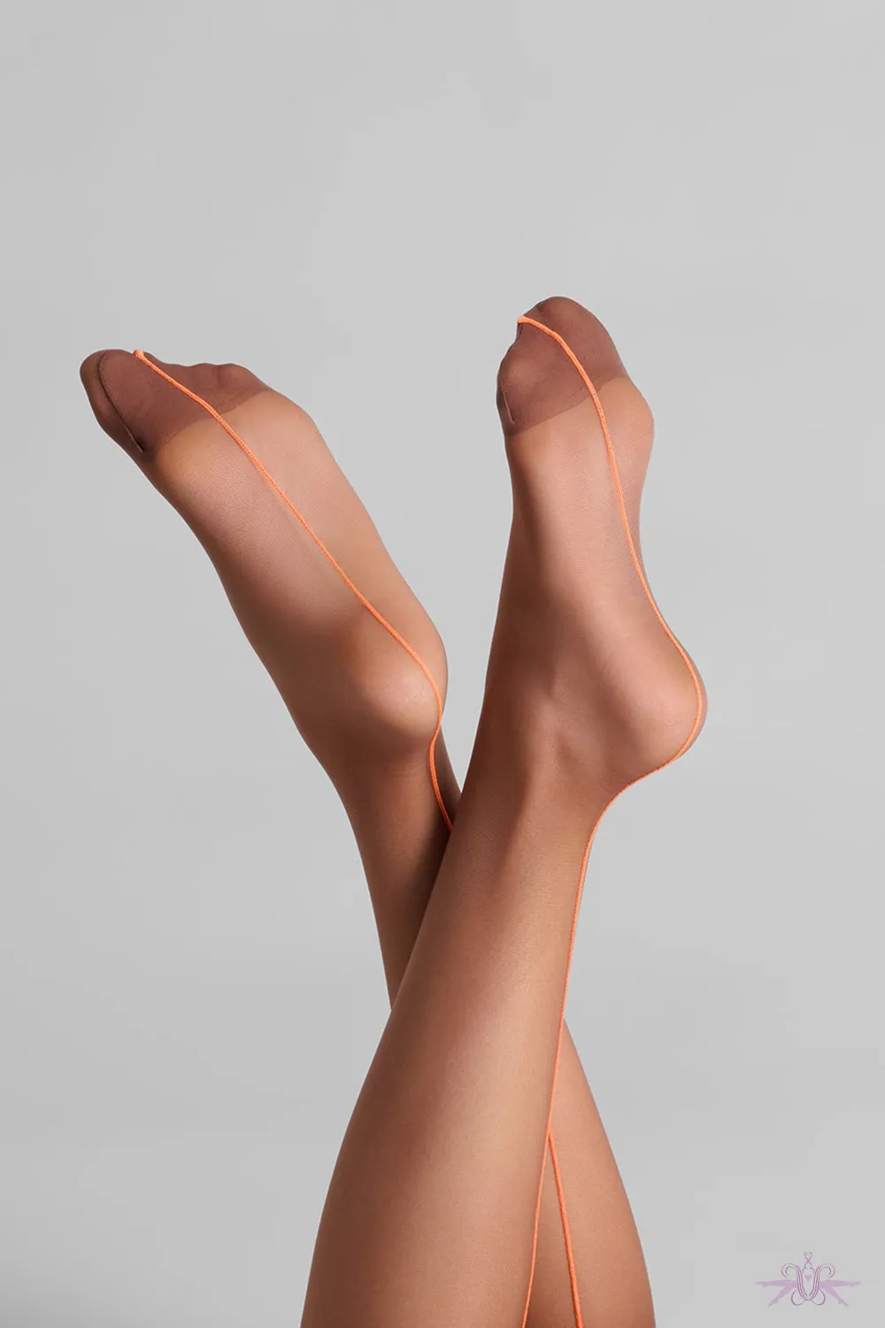 Maison Close Sheer Cut and Curled Chocolate/Neon Orange Stockings