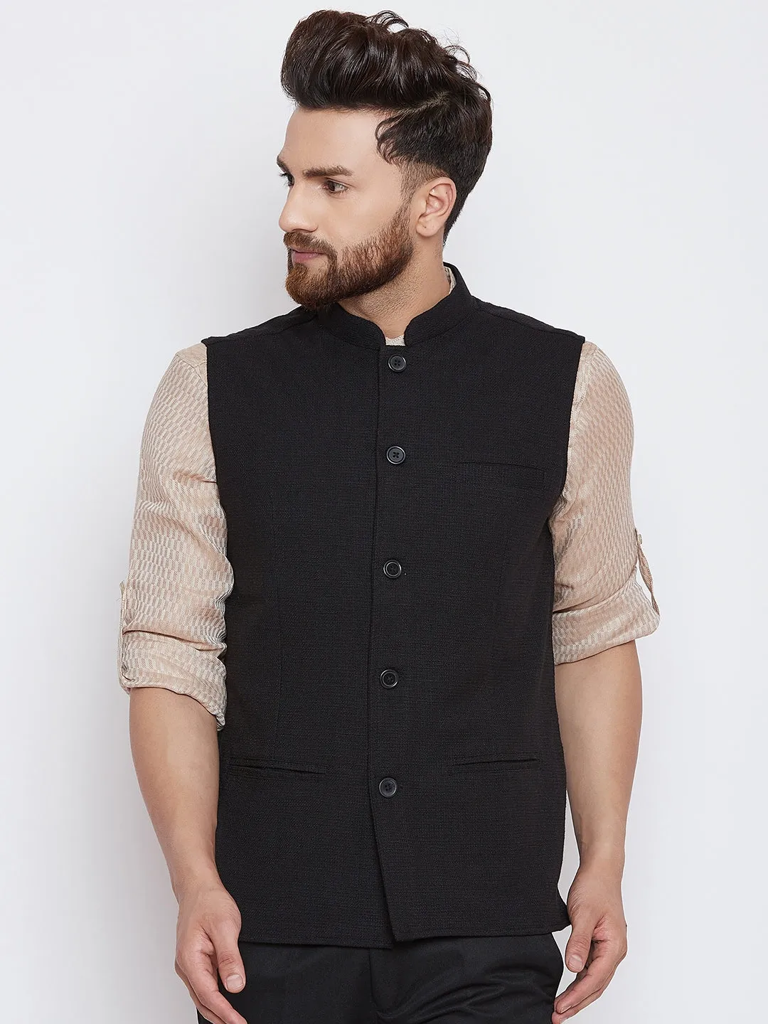 Men's Cocktail Night Black Nehru Jacket - Even Apparels