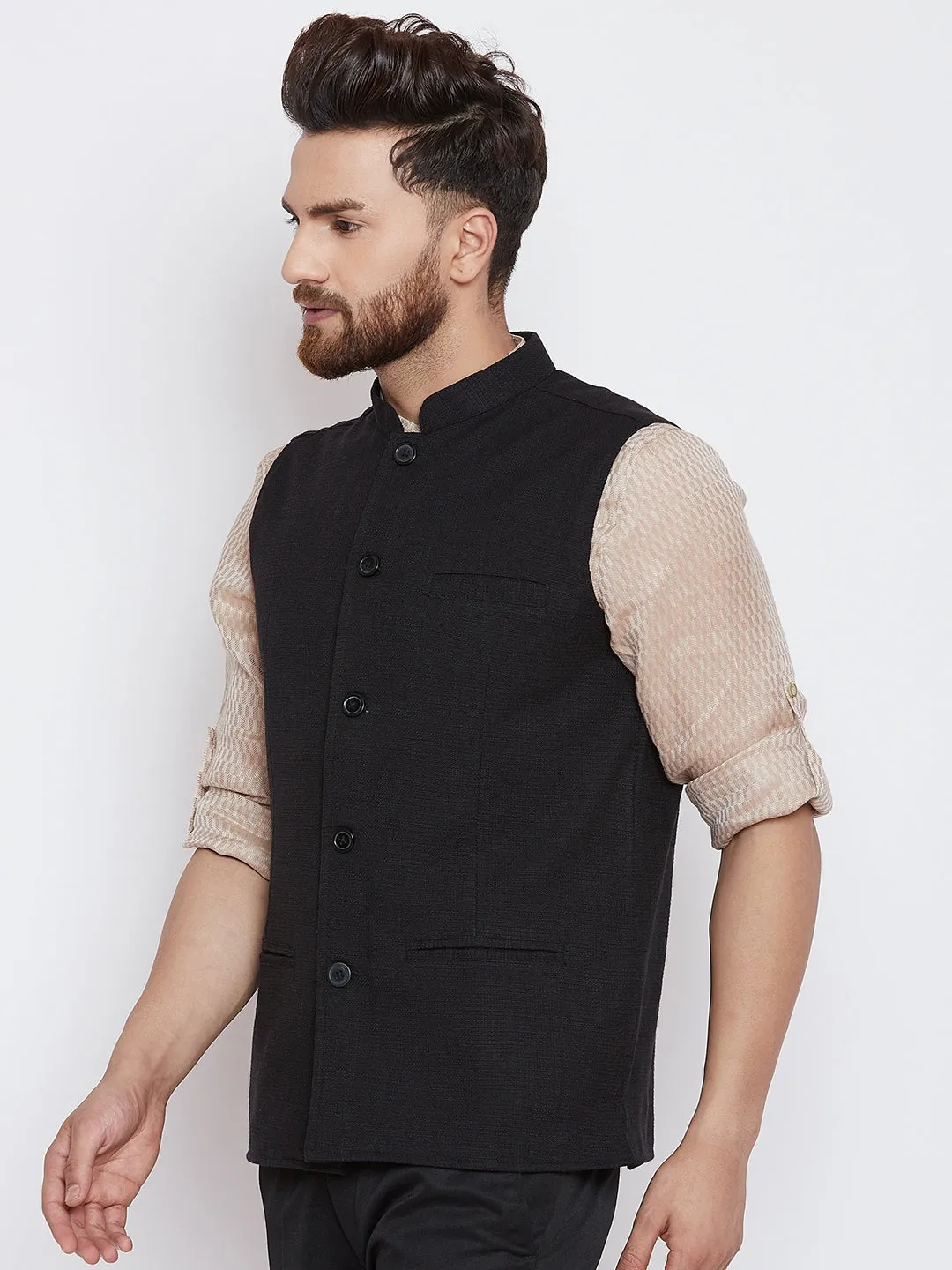 Men's Cocktail Night Black Nehru Jacket - Even Apparels