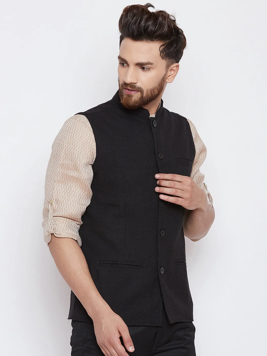 Men's Cocktail Night Black Nehru Jacket - Even Apparels