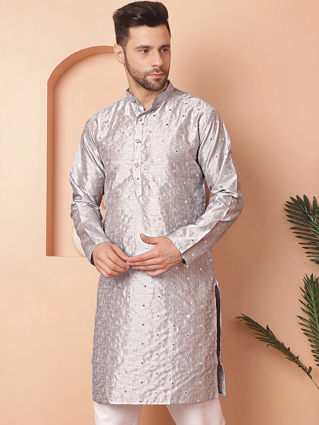 Men's Embroidered Mirror Work Kurtas - Taantav