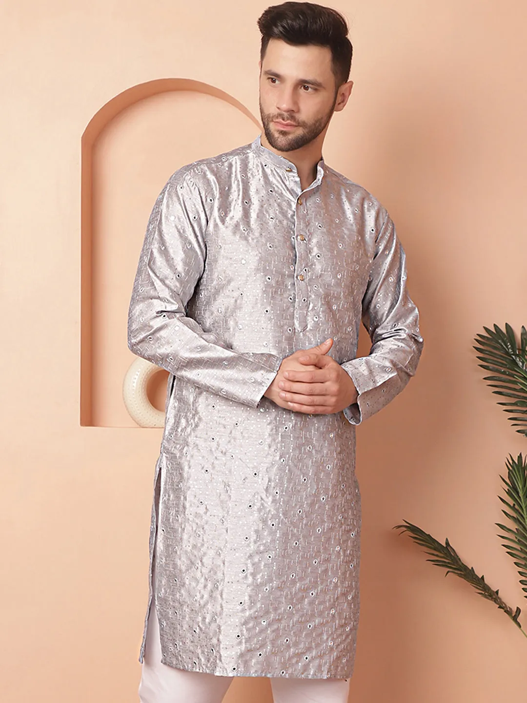 Men's Embroidered Mirror Work Kurtas - Taantav