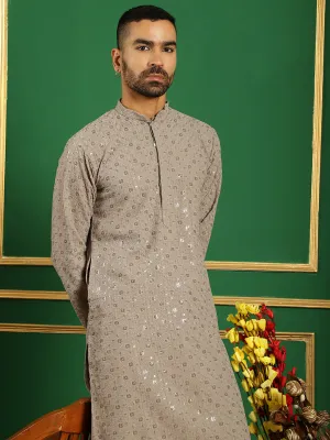 Men's Grey Embroidered and Sequence Kurta with Salwar - Taantav