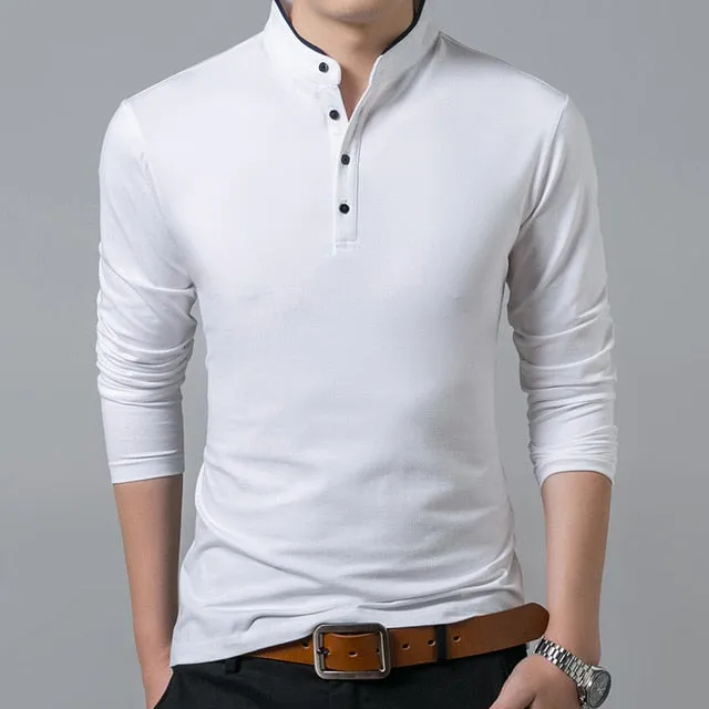 Men's Long Sleeve Mandarin Collar Shirt