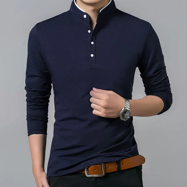 Men's Long Sleeve Mandarin Collar Shirt