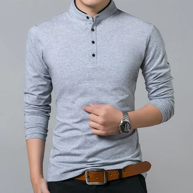 Men's Long Sleeve Mandarin Collar Shirt