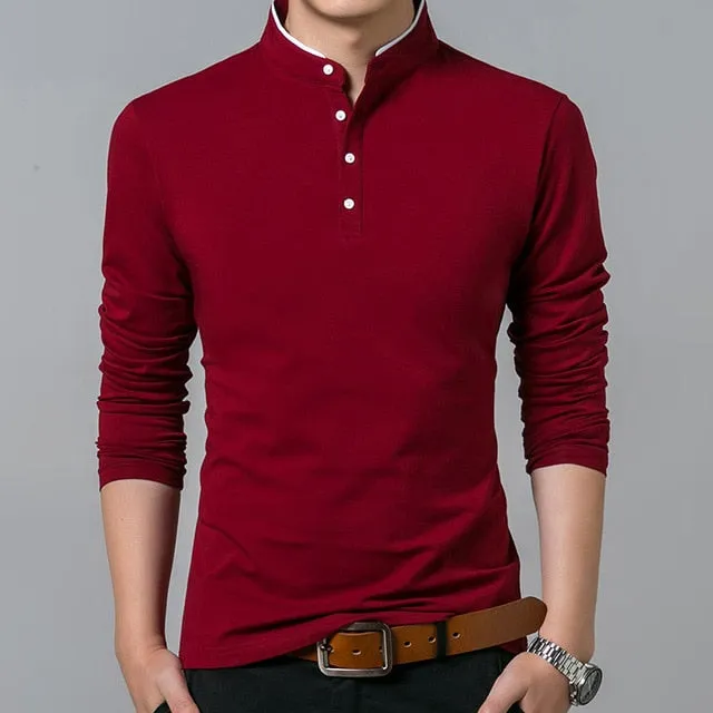 Men's Long Sleeve Mandarin Collar Shirt