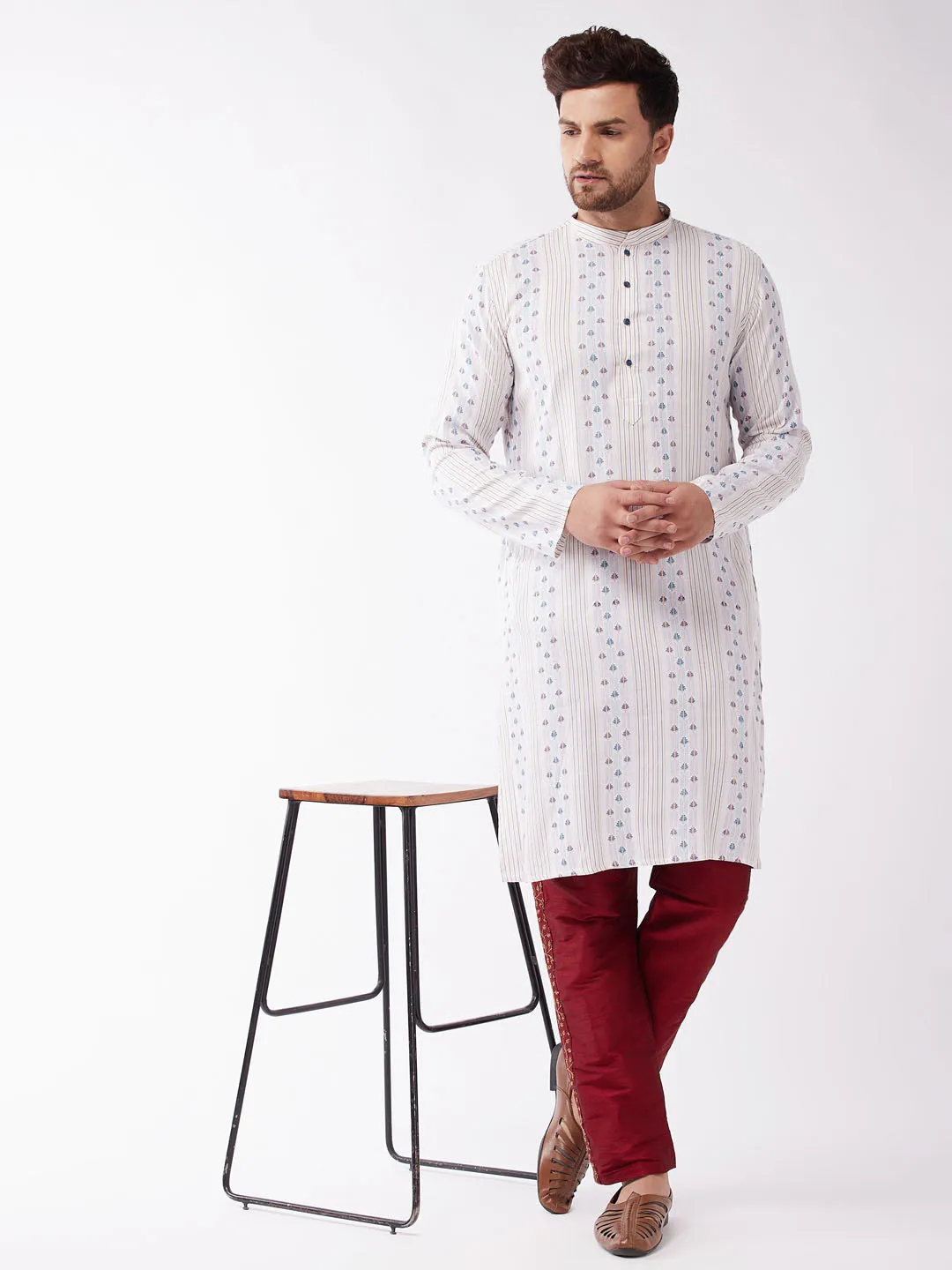 Men's Maroon Silk Blend Embroidered Pyjama - Vastramay