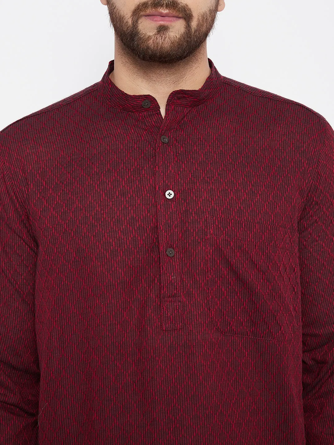 Men's Pure Cotton Maroon Straight  Kurta - Even Apparels