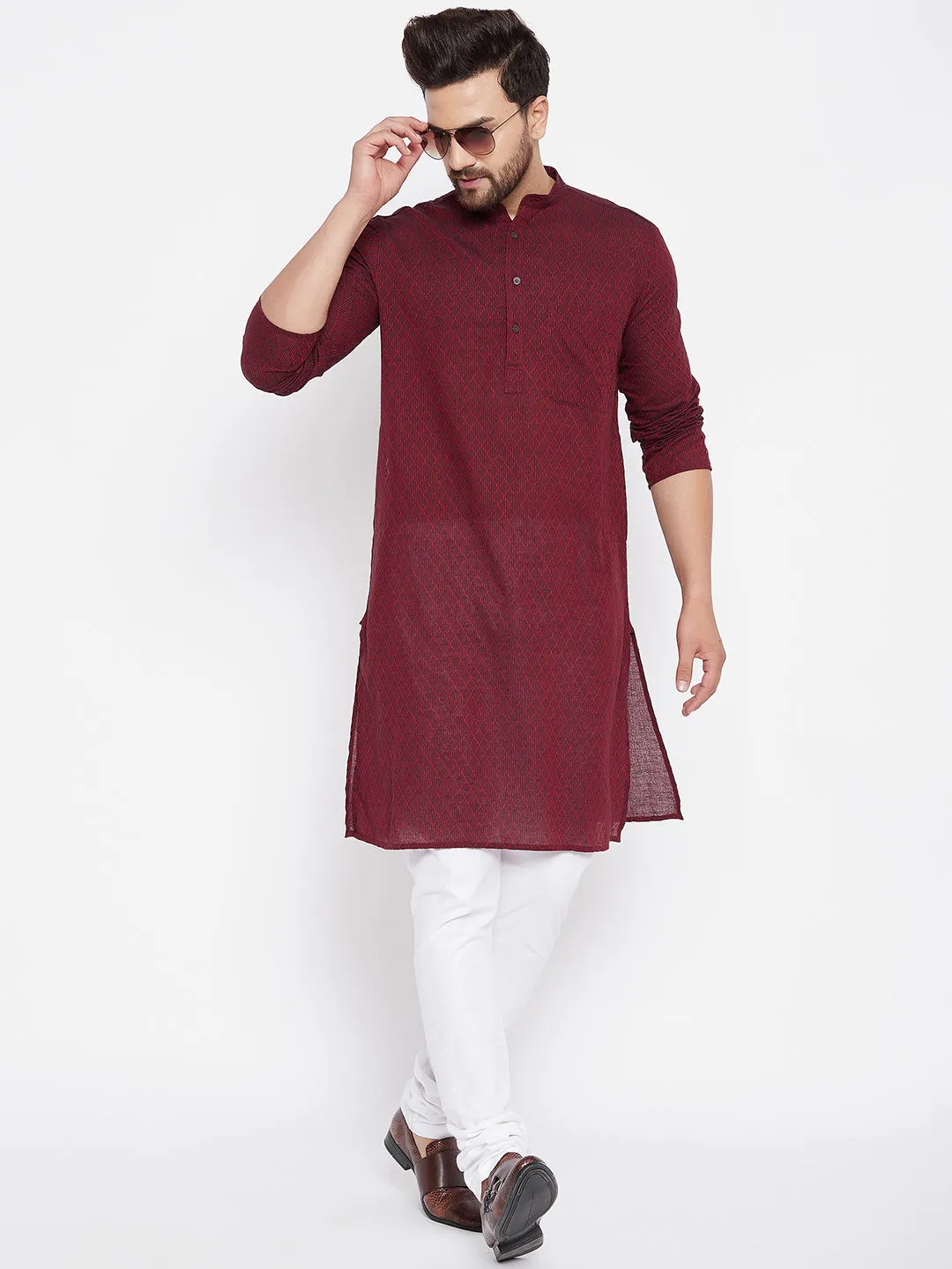 Men's Pure Cotton Maroon Straight  Kurta - Even Apparels