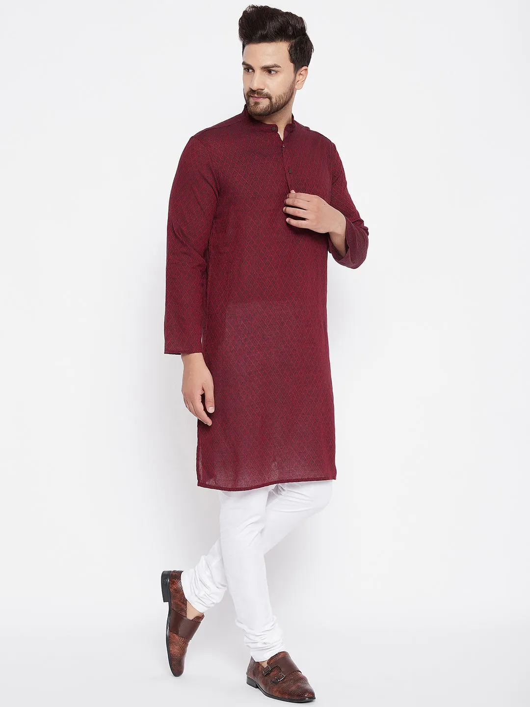 Men's Pure Cotton Maroon Straight  Kurta - Even Apparels