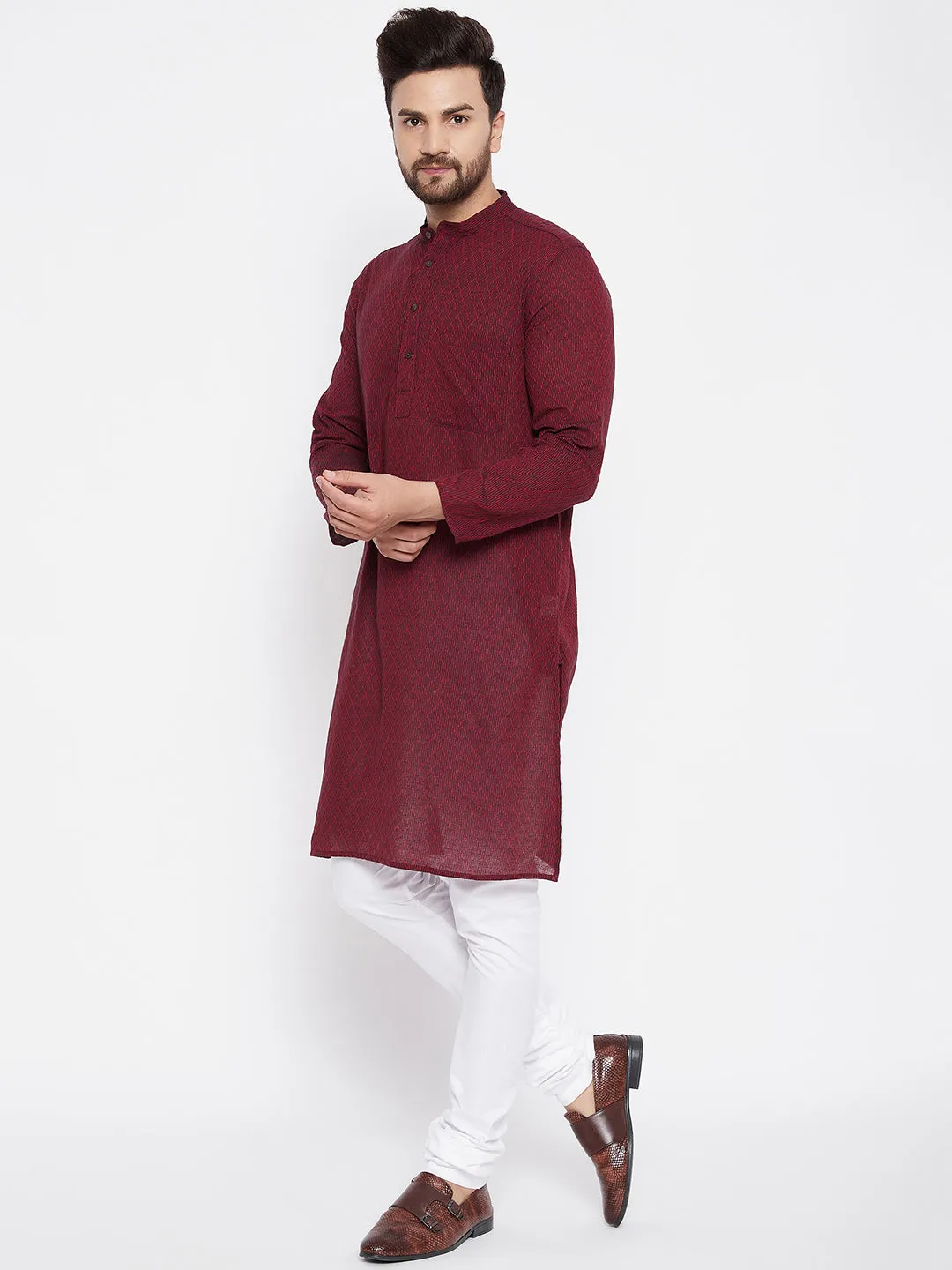 Men's Pure Cotton Maroon Straight  Kurta - Even Apparels