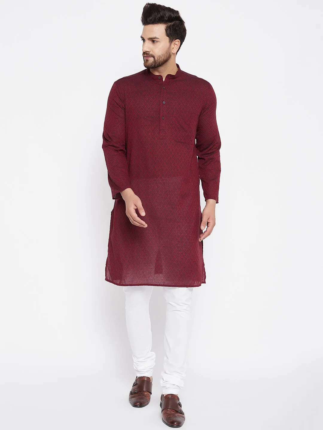 Men's Pure Cotton Maroon Straight  Kurta - Even Apparels