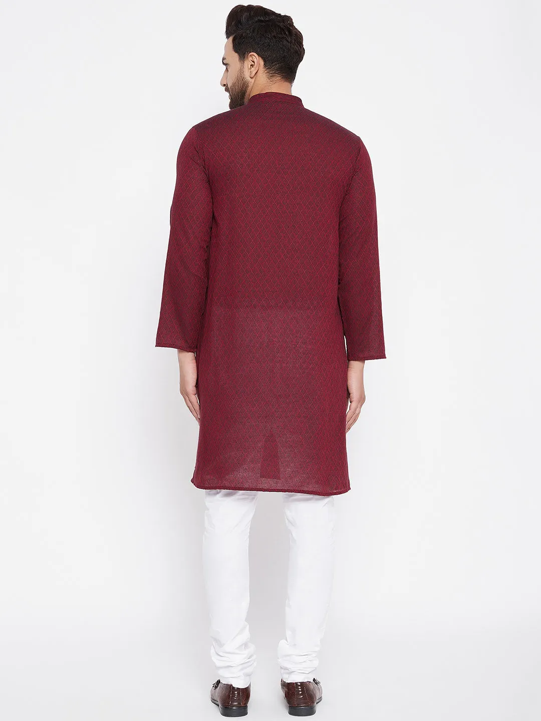 Men's Pure Cotton Maroon Straight  Kurta - Even Apparels