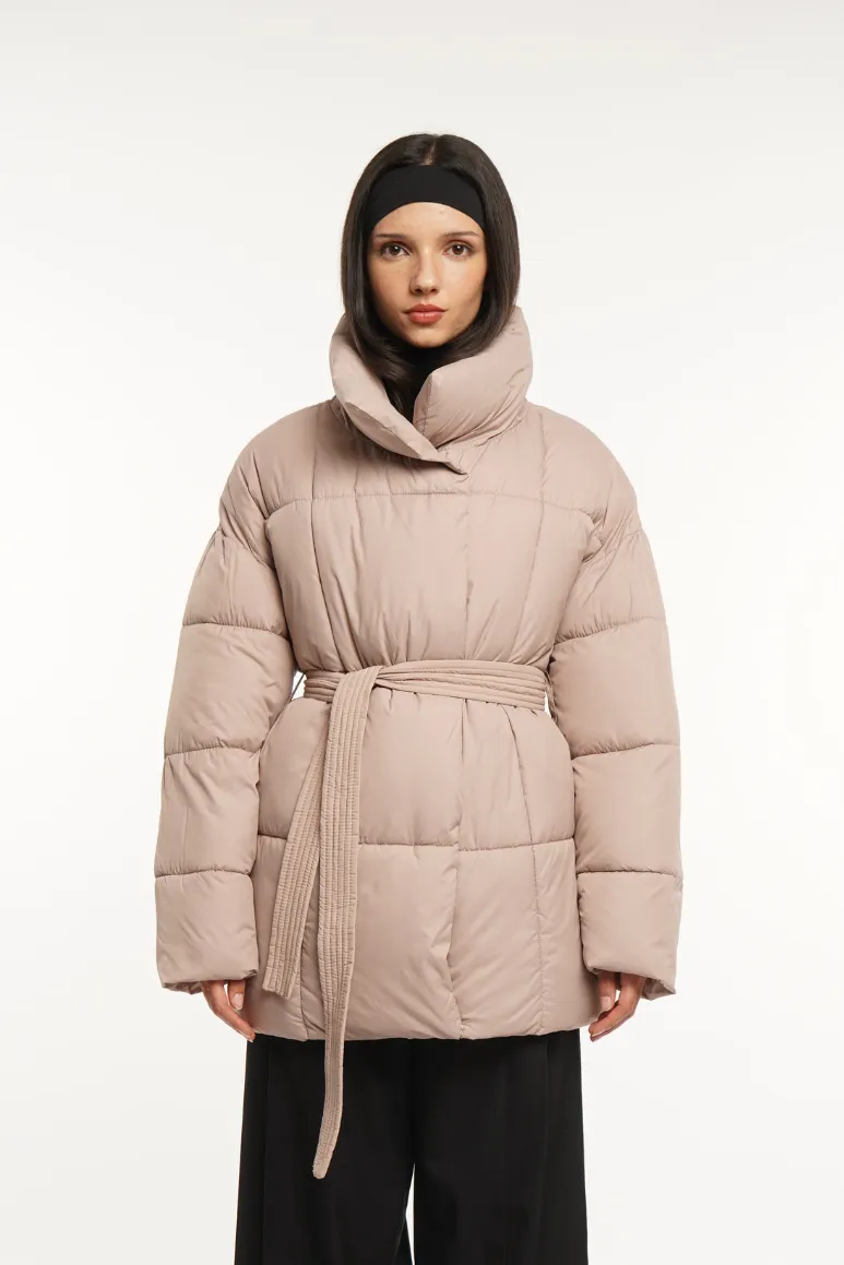 Mid Length Belted Puffer Jacket