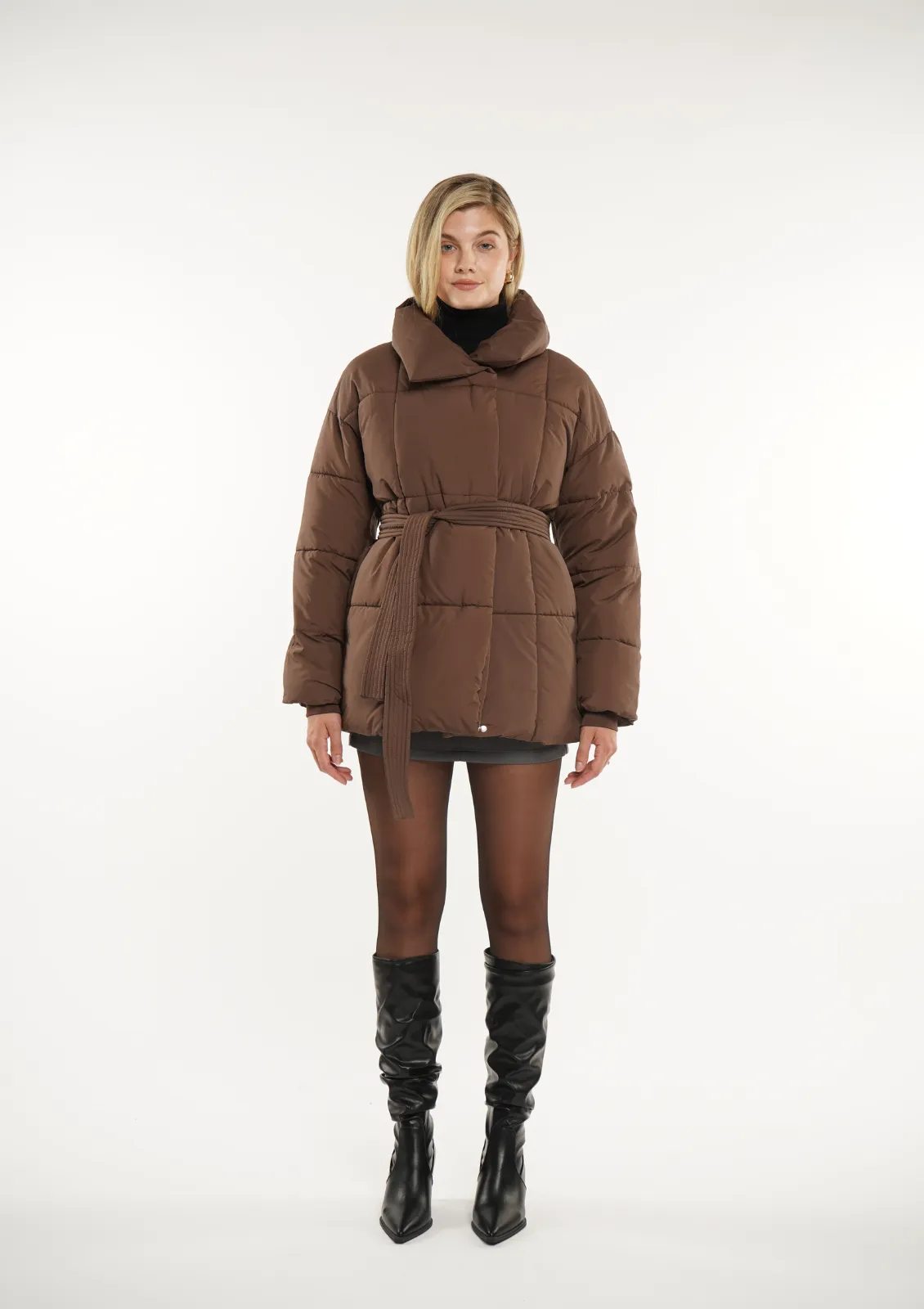 Mid Length Belted Puffer Jacket