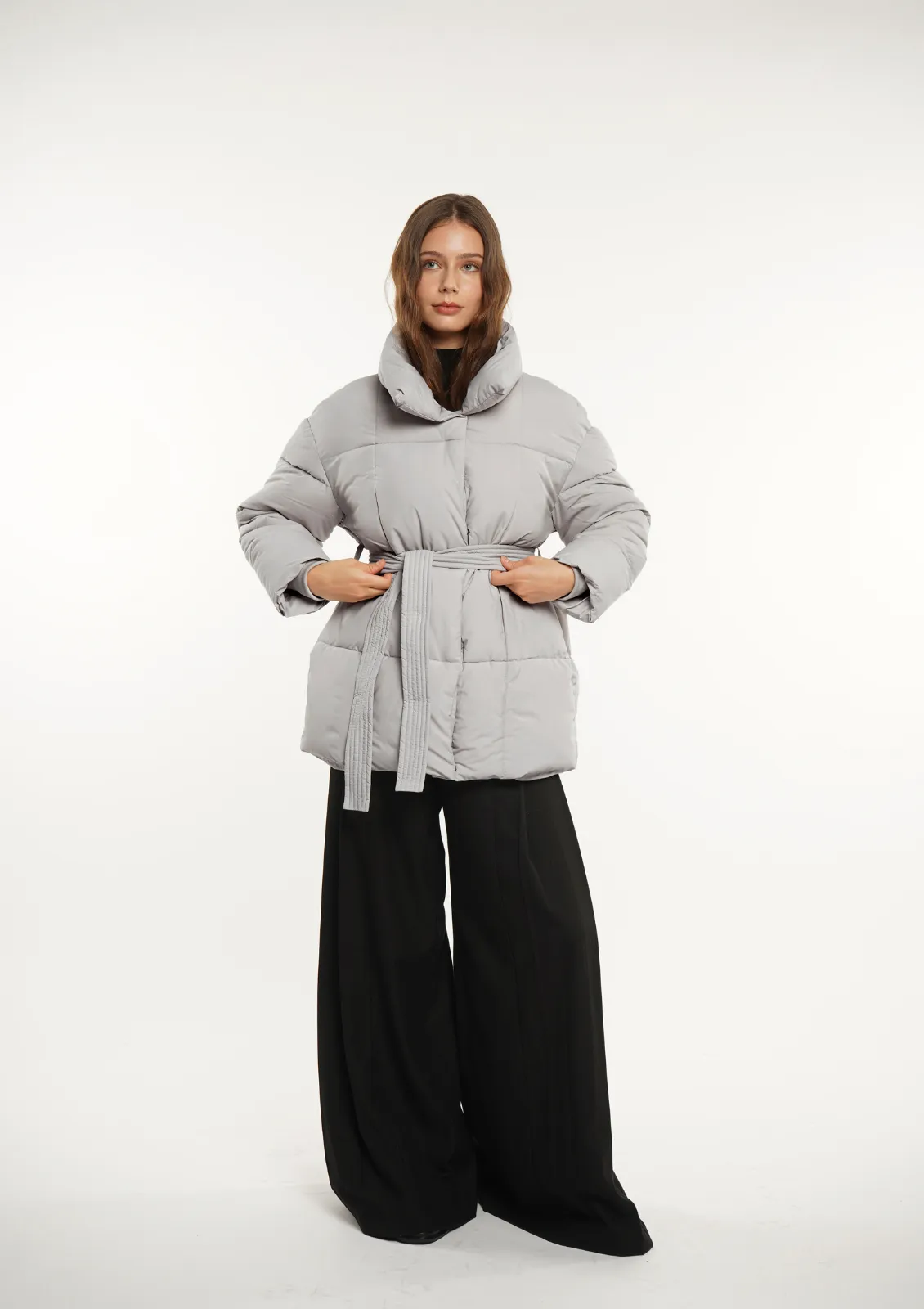 Mid Length Belted Puffer Jacket