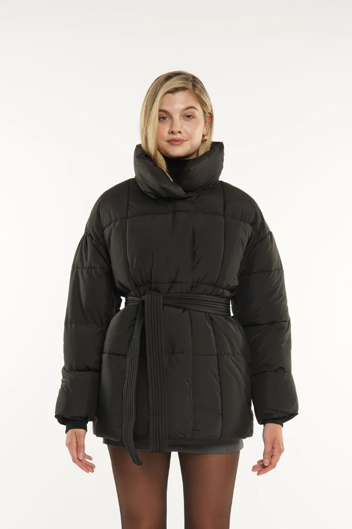 Mid Length Belted Puffer Jacket