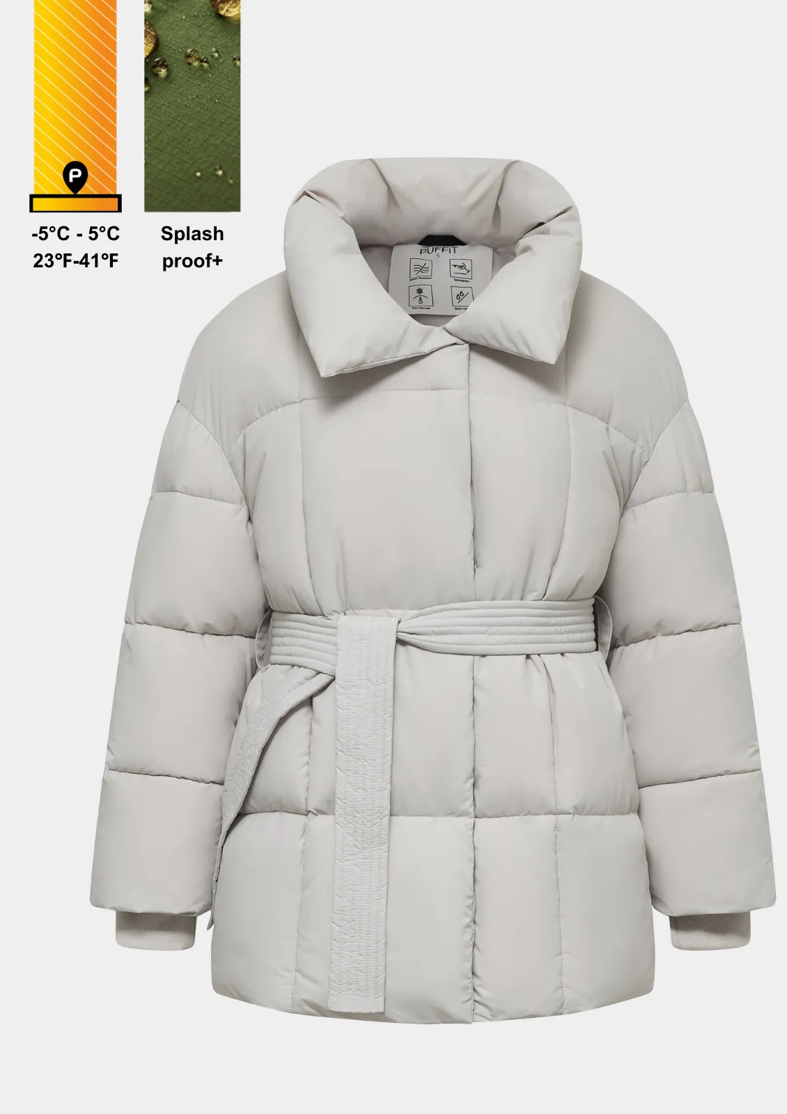 Mid Length Belted Puffer Jacket